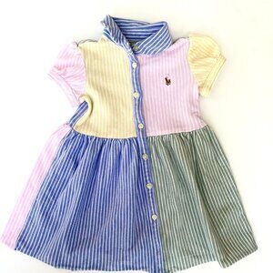Ralph Lauren, girl's striped multicolor cotton shirtdress, fit and flare, 18M